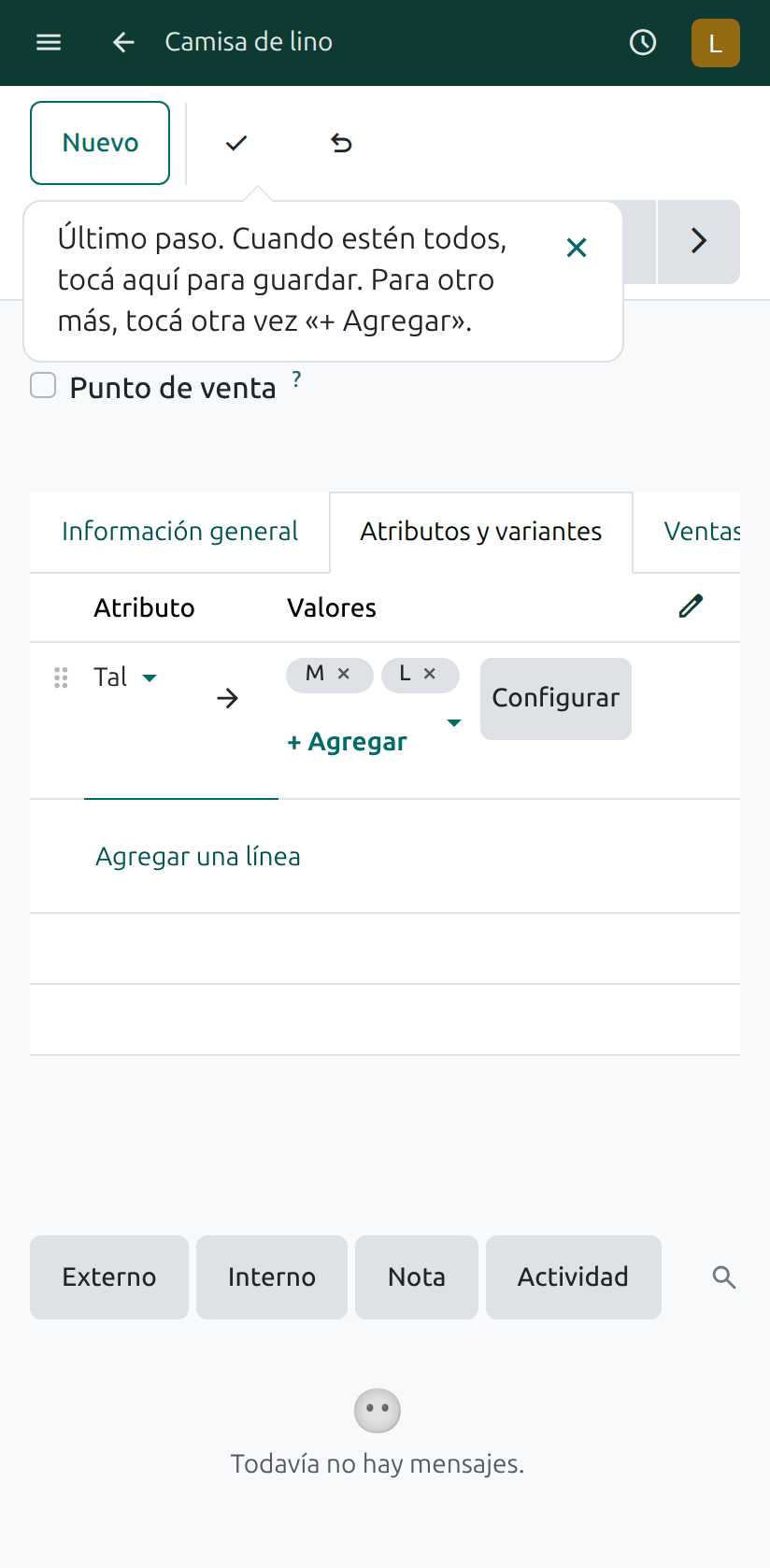 El botón para guardar